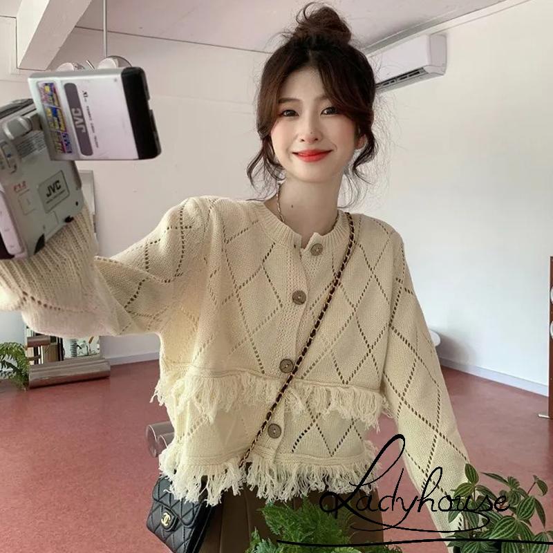 Áo Khoác Cardigan Dệt Kim Tay Dài Màu Trơn Cài Nút Thời Trang Đường Phố Cho Nữ