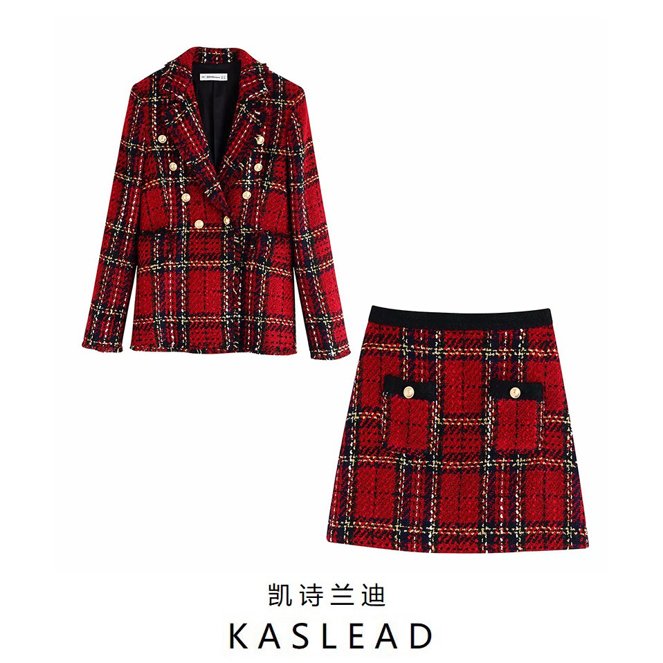 Set Dạ kẻ đỏ Zr xuất BLAZER+CHÂN VÁY khuy đồng-ORDER/ẢNH THẬT | BigBuy360 - bigbuy360.vn