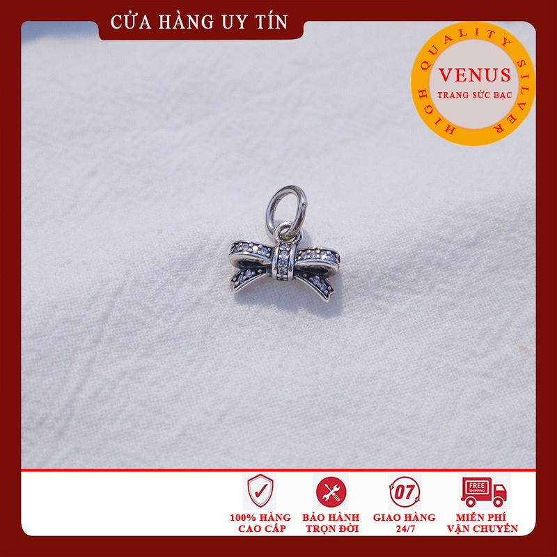 Charm bạc 925 cao cấp- Trang sức bạc Venus- Charm treo chiếc nơ S925 cao cấp- MSP CT061