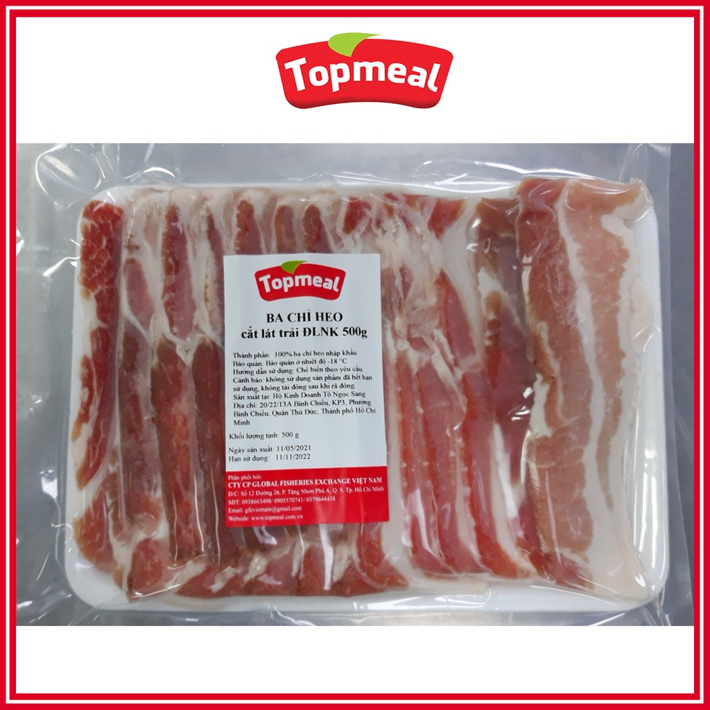 TOPMEAL - Ba Chỉ Heo Cắt Lát Trải  - Thích hợp với các món nướng, xông khói, xào, nhúng lẩu,... -