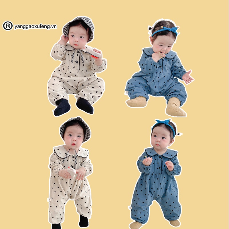 Áo liền quần dài in họa tiết trái tim thời trang dành cho trẻ em