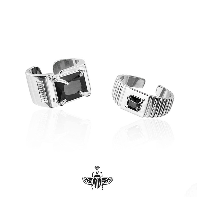 Nhẫn Cặp Màu Đen Đính Đá Zircon Cho Nam Nữ