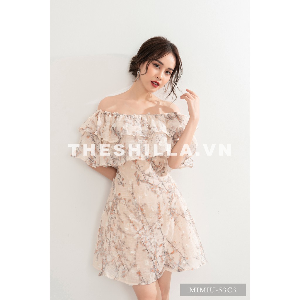 Váy thiết kế cao cấp màu trắng kem trễ vai đính hoa nổi [ Có video + Ảnh thật ] The Shilla - Mimiu-53C3 | BigBuy360 - bigbuy360.vn