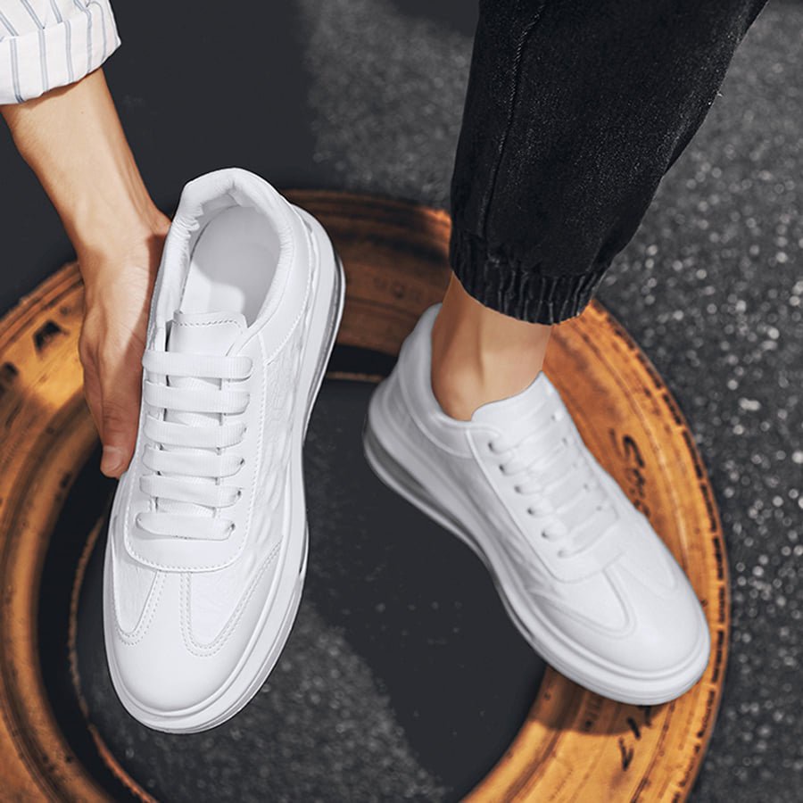 Giày sneaker nam thể thao đẹp tăng chiều cao da vân cá sấu đế khí hai màu đen trắng UNICI FASION MC01