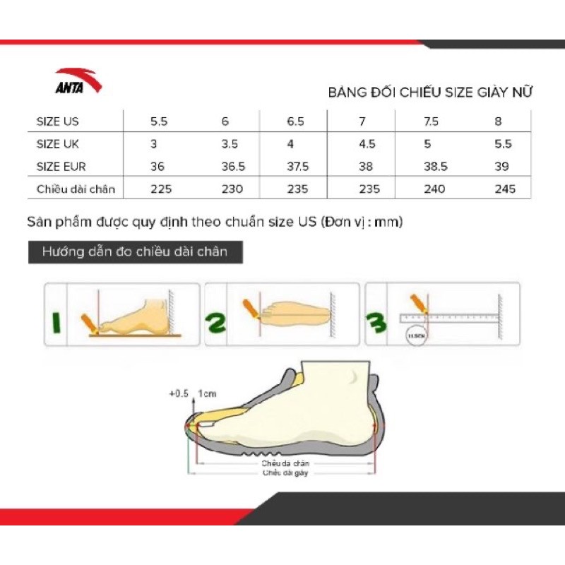 Giày tập nữ Anta 82937788-2 Size US 6.5