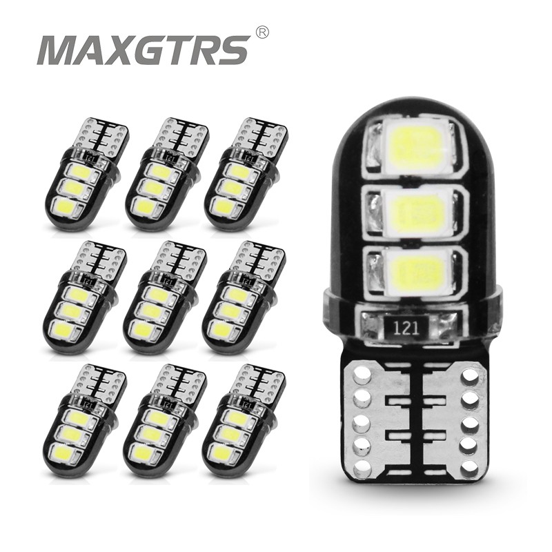 Set 10 bóng đèn led MAXGTRS T10 W5W 15w 194 168 cho xe hơi thiết kế màu sáng trắng