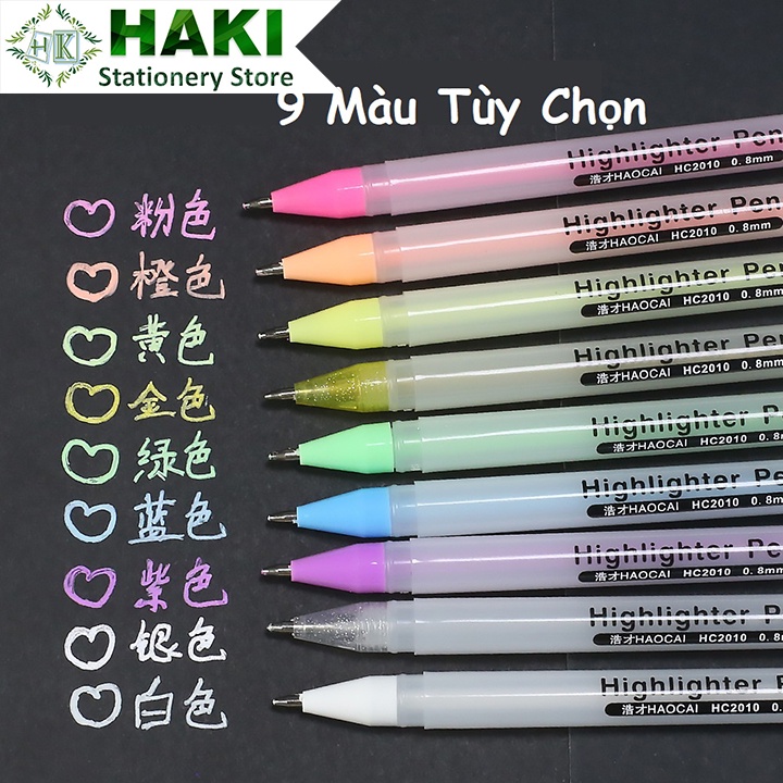 Bút gel đi nét calligraphy đen xanh đỏ tím trắng HAKI, bút gel tô sáng HaoCai ngòi 0.8mm dụng cụ văn phòng phẩm B55