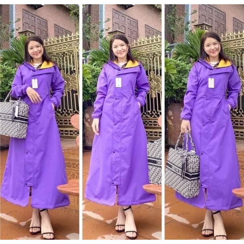 Áo mưa măng tô nữ một đầu PU 2 lớp thời trang cao cấp chống thấm chống gió lạnh - Ao mua mang to nu