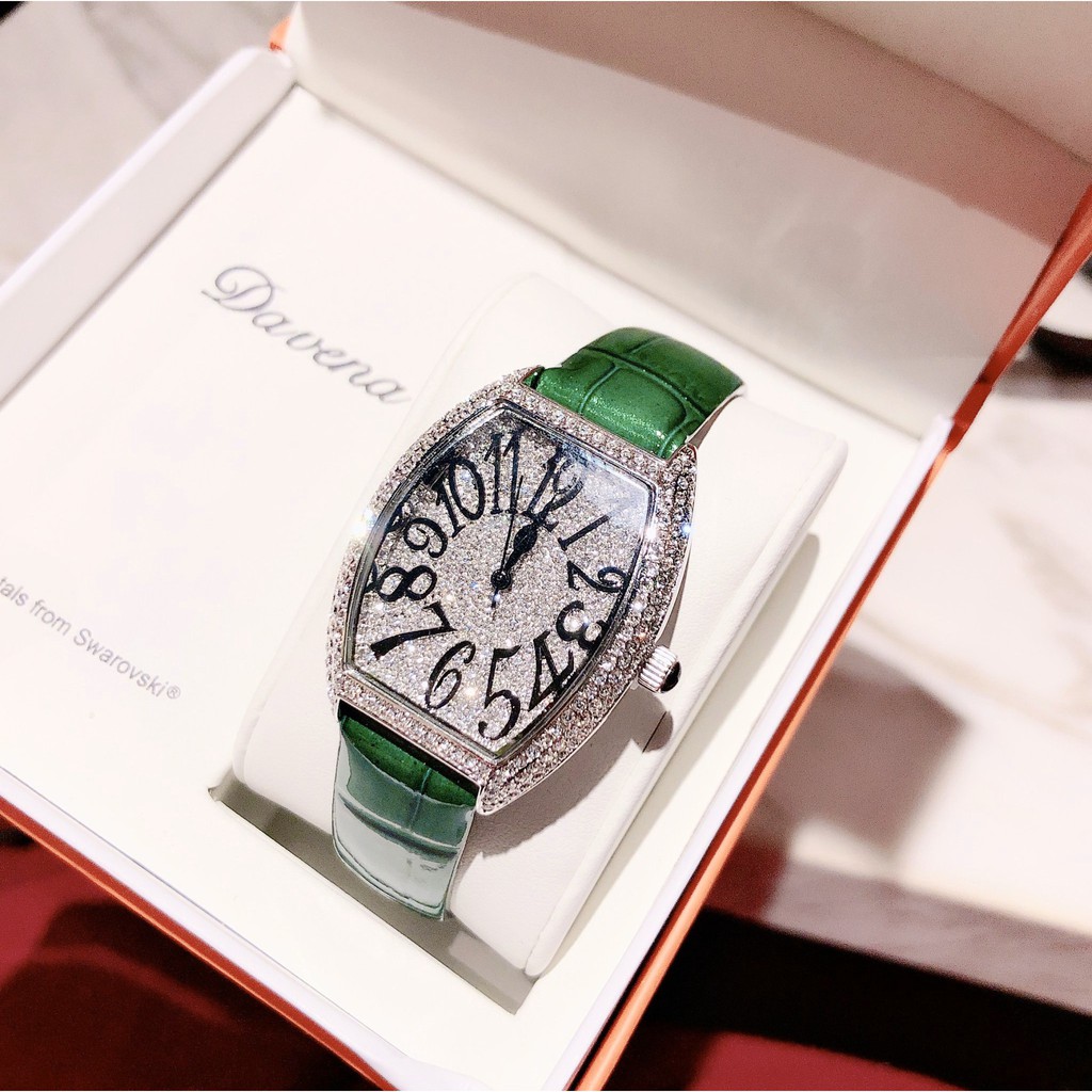 Đồng Hồ Davena Nữ Dây Da Xanh 36mm Silver Authentic