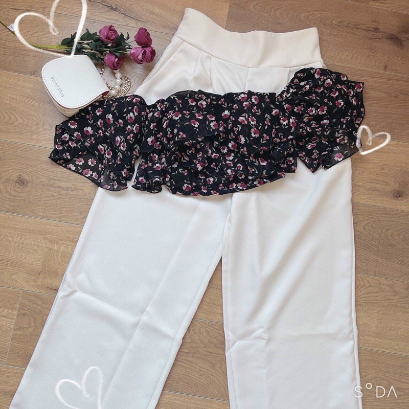 SET CROP BẸT VAI HOA + Quần SUÔNG TRẮNG | BigBuy360 - bigbuy360.vn