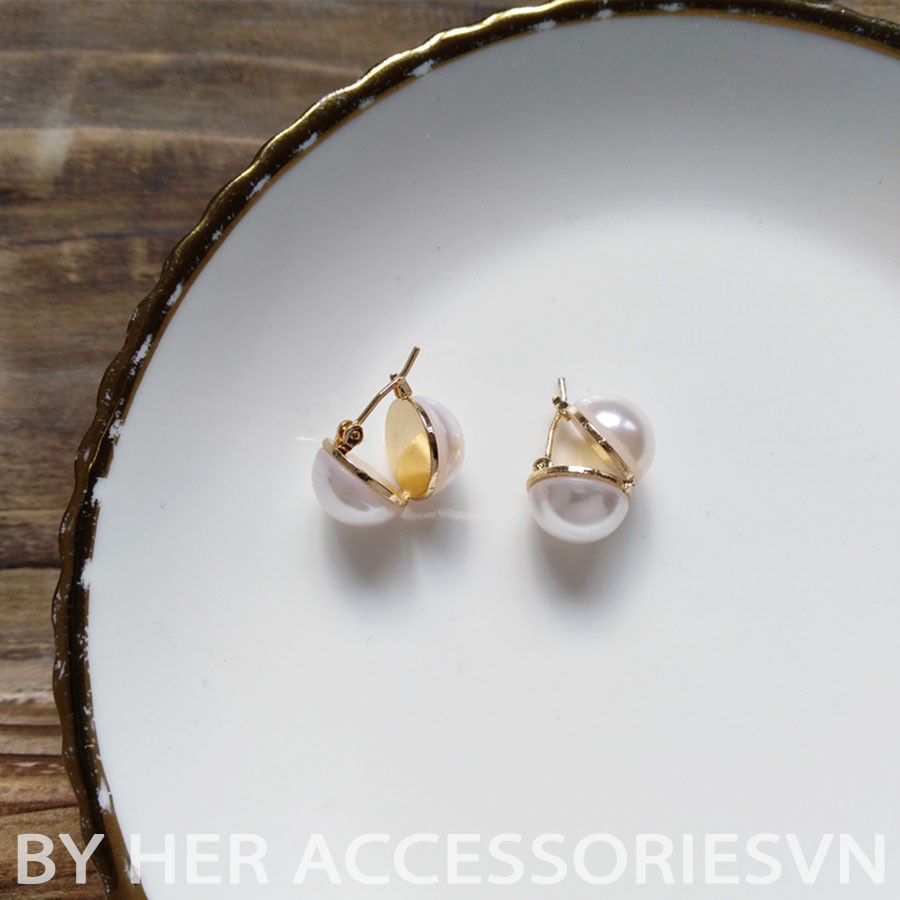 Hoa Tai Nữ Hạt Trai Tròn Bán Nửa Vintage Her Accessories H9