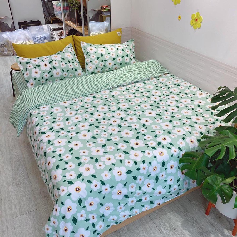 Bộ Chăn ga gối cotton poly Emmidecor - mẫu hoa hàn quốc 2020