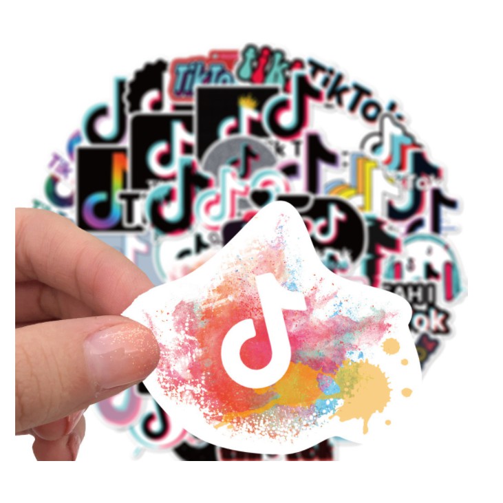 Combo sticker LOGO TIKTOK nhựa PVC không thấm nước, dán nón bảo hiểm, laptop, điện thoại, Vali, xe