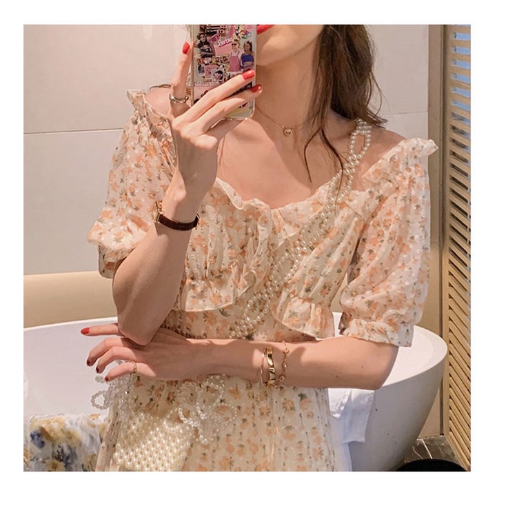 Đầm Hoa Cổ Chữ V Dáng Dài Phong Cách Pháp Ngọt Ngào Thanh Lịch Thời Trang Mùa Hè Mới Dành Cho Bạn Nữ