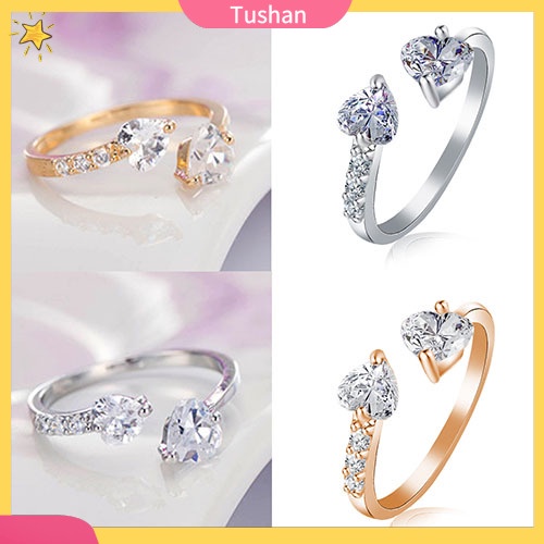 Nhẫn đeo tay kim loại hình trái tim đính đá xinh xắn cho nữ