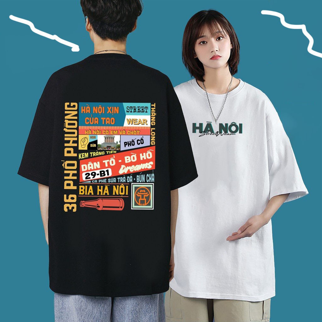 Áo Thun Tay Lỡ Hà Nội Xịn Áo Phông Cotton Nam Nữ Unisex - Áo phông hà nội 36 phố phường Oversize Form Rộng
