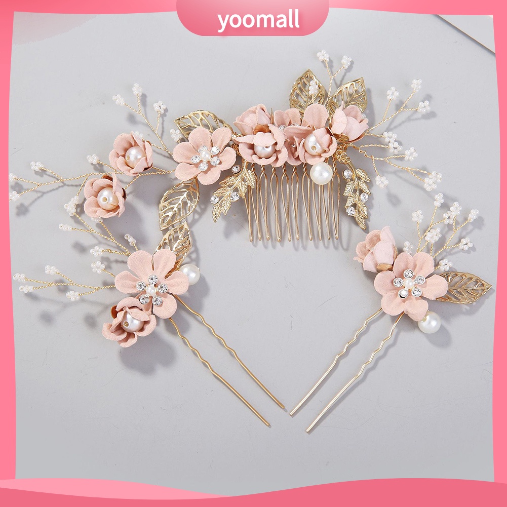 Lược chữ U/ cài tóc đính đá ngọc trai nhân tạo sang trọng