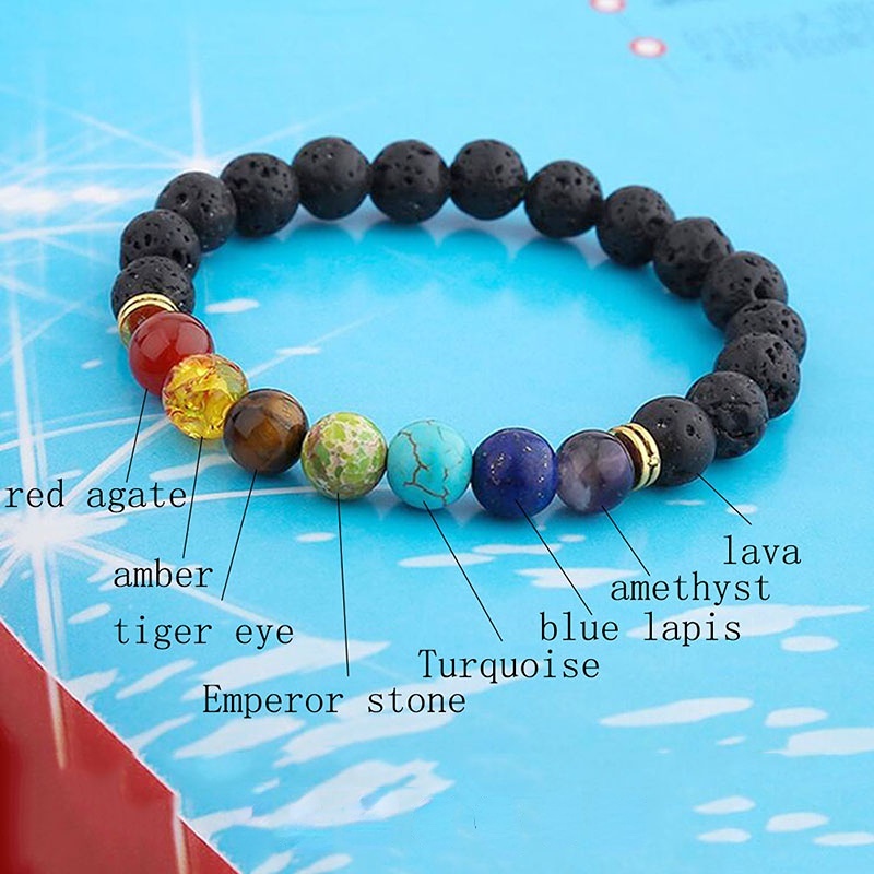 Tự Nhiên Núi Lửa Lava Đá Hạt Nhiều Màu Sắc Luân Xa Vòng Tay Yoga 8 Mm Hạt Vòng Tay May Mắn Cho Nữ SL5000-50