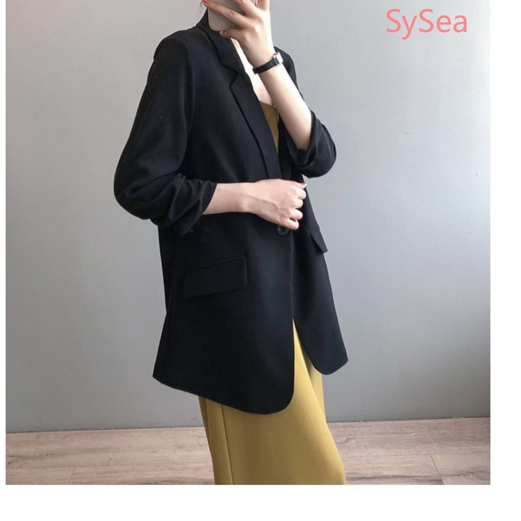 Áo Khoác Blazer Vải Voan Màu Trơn Kiểu Hàn Quốc Thời Trang Mùa Thu Cho Nữ
