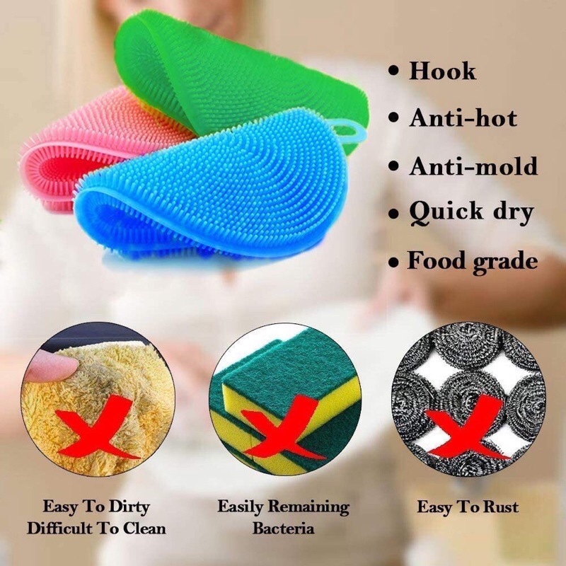 Miếng cọ rửa chén bát silicon tiện dụng - Miếng rửa chén silicon có quai treo thông minh