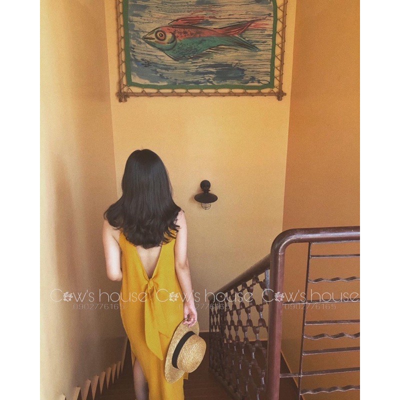 Đầm midi nơ lưng vàng / trắng / đen