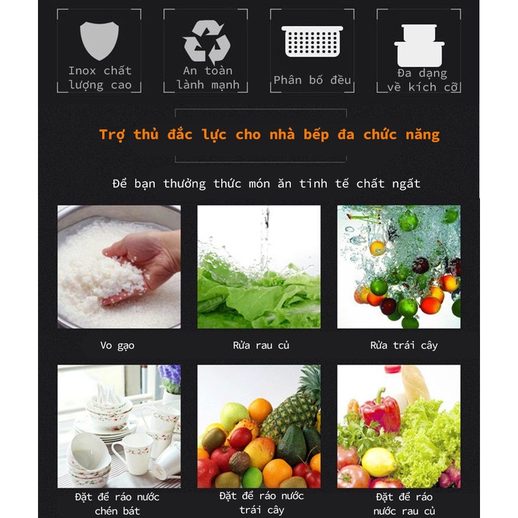 Khay thoát nước hình chữ nhật chất liệu inox giá đỡ chén bát thoát nước rổ đựng rau trái cây