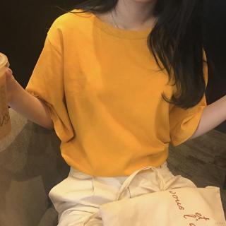 Áo thun nữ cổ tròn ngắn tay màu trơn