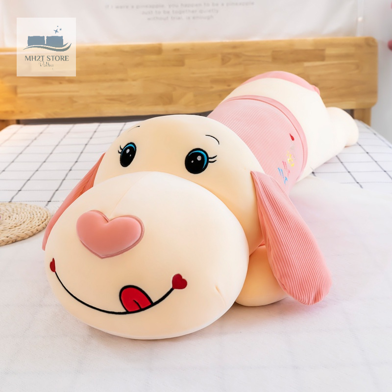 Gấu Bông Chó Nằm Mũi Tim, Thú Nhồi Bông Siêu Mềm Mịn Vải Nhung Cao Cấp Kích Thước 1m3 1m5 SHOP MH2T STORE