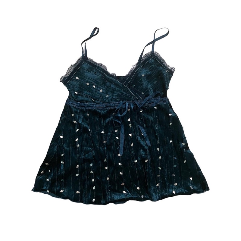 Áo 2 dây y2k xanh đậm sang lấp lánh sexy