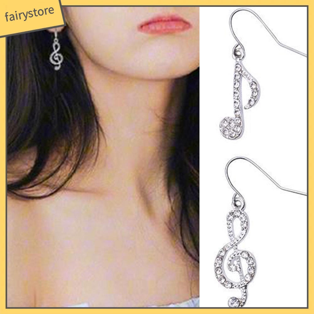 Bông Tai Hợp Kim Hình Nốt Nhạc Đính Đá Xinh Xắn