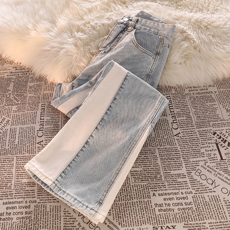 Jiashucheng Quần Jean Nữ Ống Rộng Lưng Cao Phong Cách Đường Phố Mỹ Cá Tính