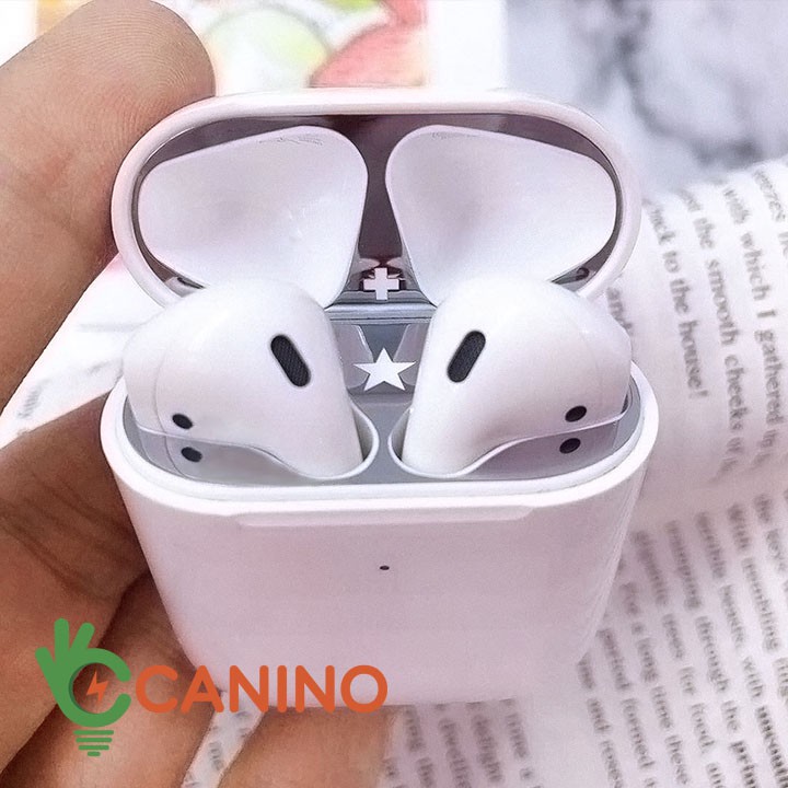 Đồ bảo vệ FREE SHIPMiếng dán bảo vệ bằng kim loại mạ vàng siêu mỏng chống bụi cho tai nghe AirPods Canino