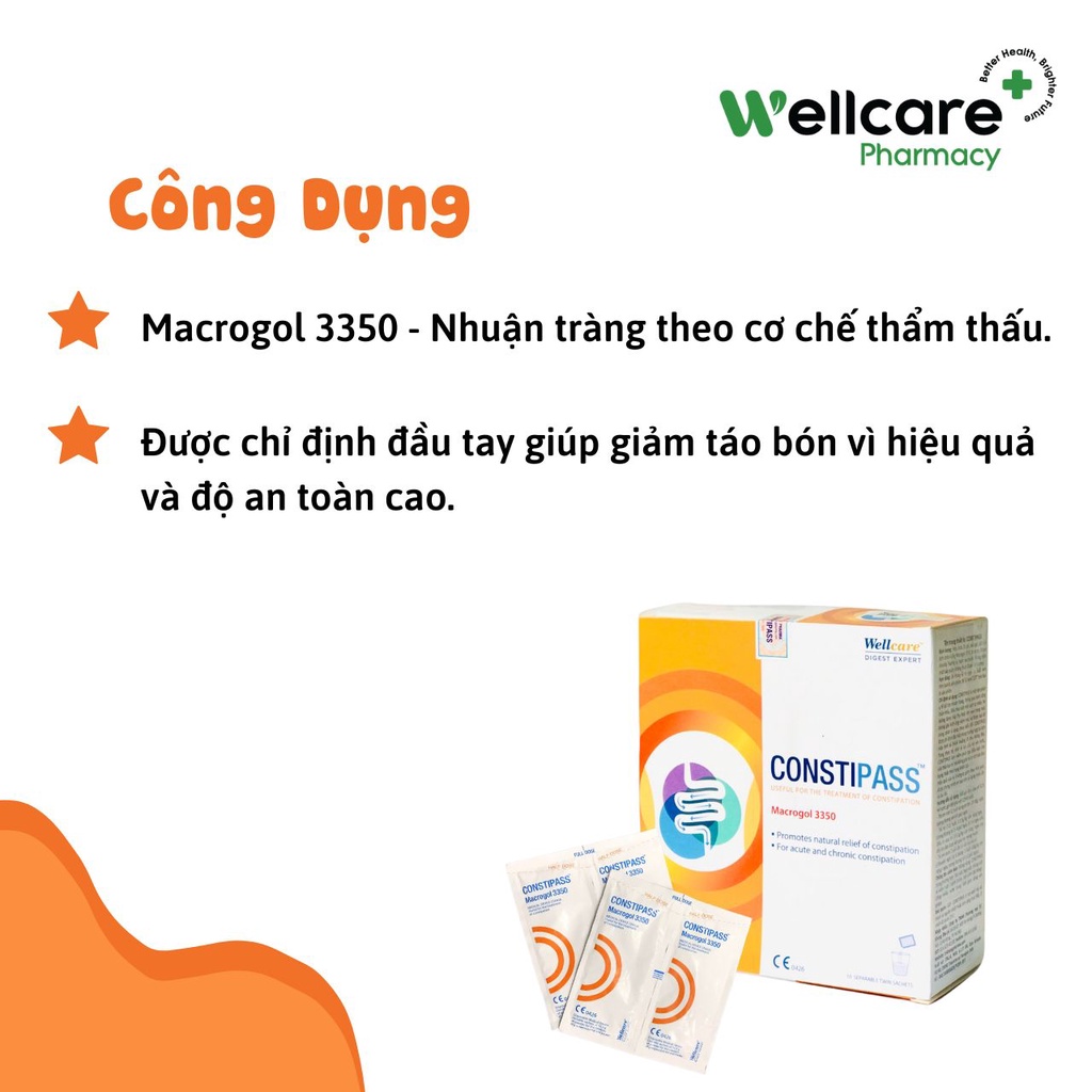 Constipass  - Bột nhuận tràng Macrogol 3350, hỗ trợ giảm táo bón cho trẻ em và người lớn