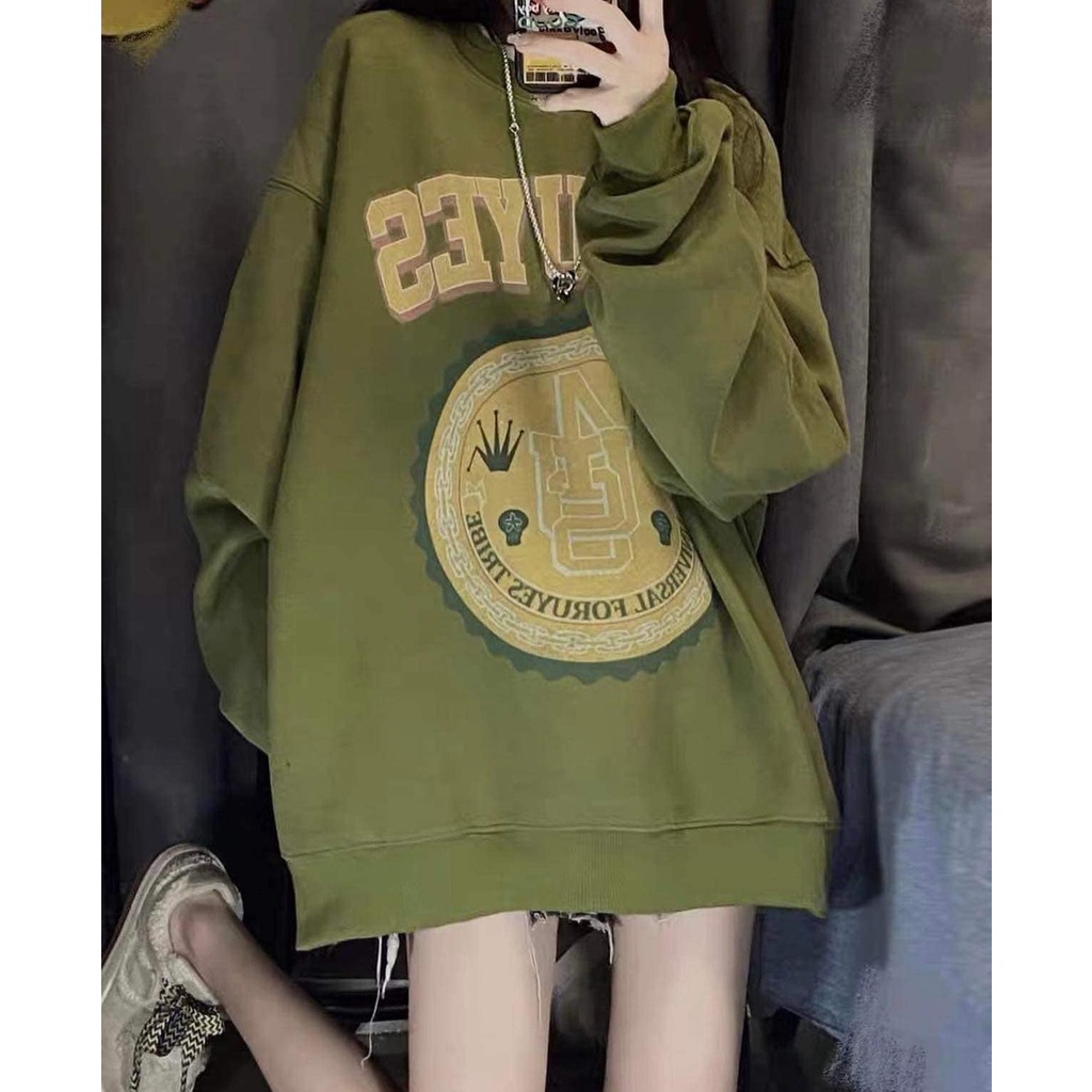 Áo Nỉ Sweat Nữ tay bồng form rộng, Áo hoodie United States chất nỉ bông cá tính Ulzzang