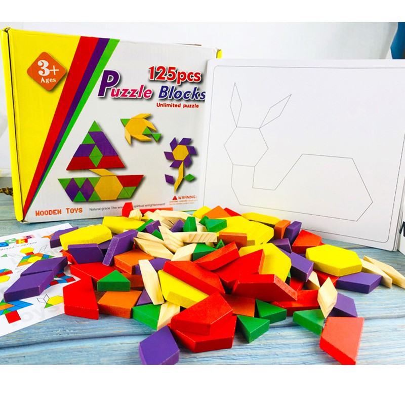 Bộ Đồ Chơi Ghép hình Phát Triển Trí Tuệ Puzzle Blocks 125 Chi Tiết Phát Triển Kỹ Năng Sáng Tạo Cho Bé