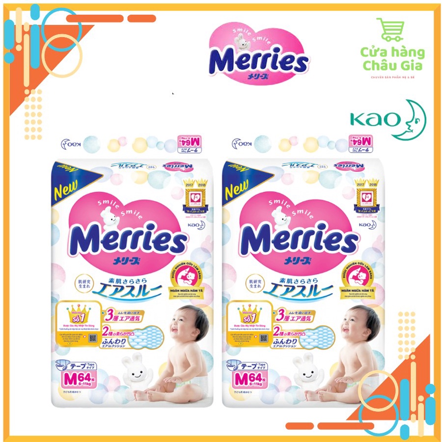 COMBO 2 gói Tã/Bỉm DÁN Merries nội địa Nhật Size NB90/S82/M64/L54/XL44.