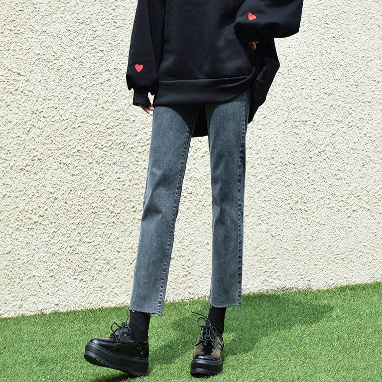 COZOK Quần jeans nữ lưng cao dáng rộng thời trang cá tính