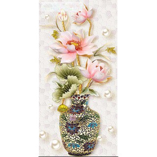 Tranh gắn đá toàn bộ tự làm- Bình hoa sen