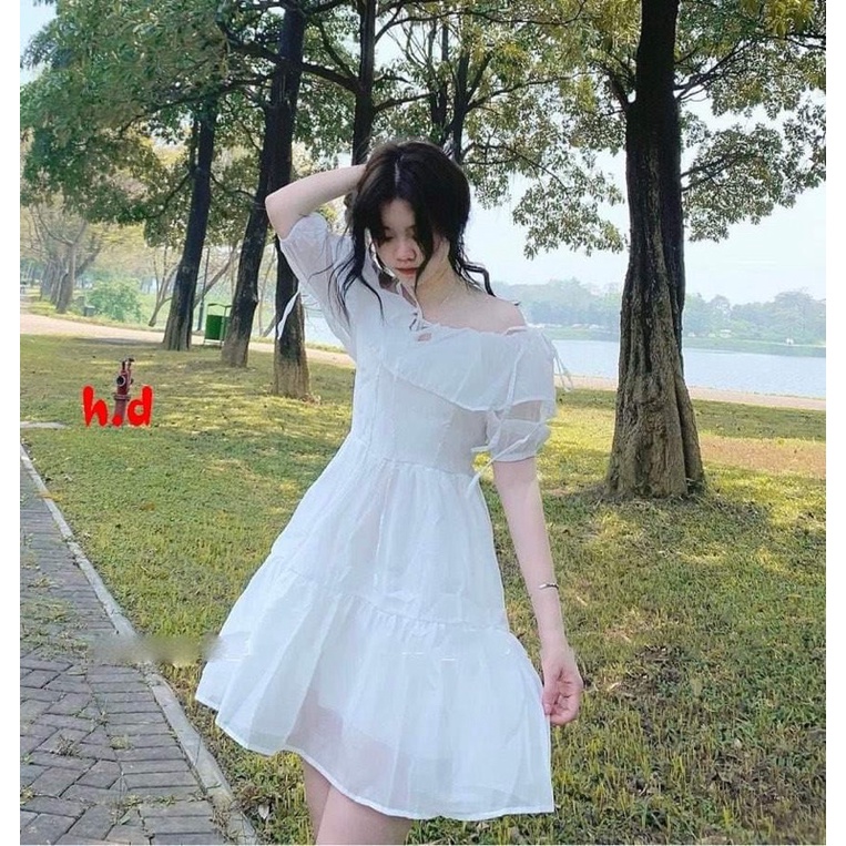 Váy bánh bèo nơ buộc vai HD12