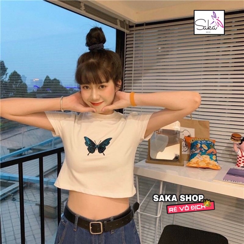 Áo croptop thêu hình xinh vải thun đẹp