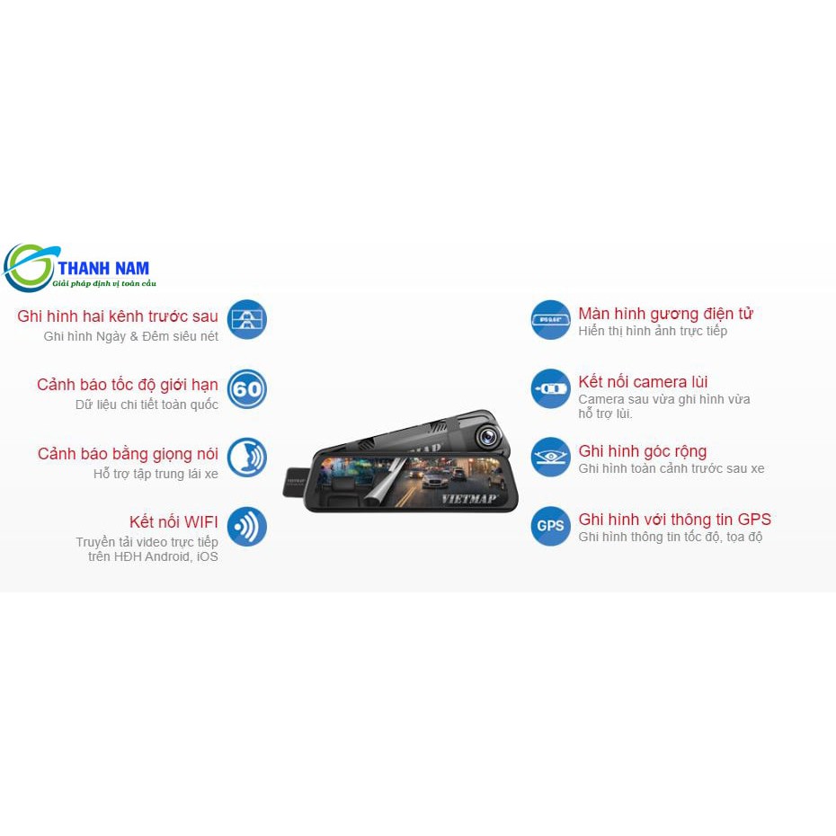 Camera hành trình Vietmap G39 màn hình 9.66 inch tràn viền,Tặng thẻ 64G, Xem tải video trên điện thoại