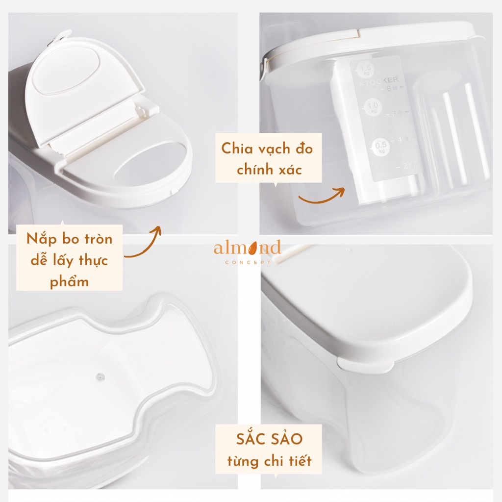 Hũ Nhựa Trong Suốt Đựng Ngũ Cốc, Hũ đựng Đồ Khô, Mỳ Ý, Các Loại Hạt, Bảo Quản Thực Phẩm - almondconcept