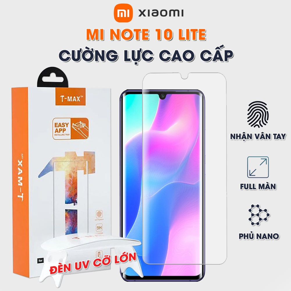 Cường lực Xiaomi Mi Note 10 Lite full màn hình đèn UV cỡ lớn chính hãng TMax - Dán màn hình Xiaomi Mi Note 10 Lite