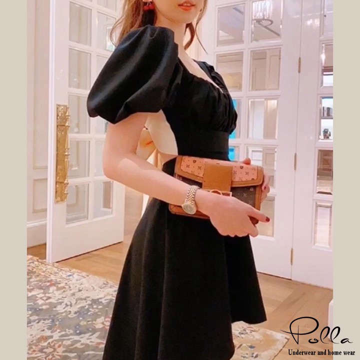 [Hàng hè HOT] Đầm váy xòe nữ thắt nơ cổ vuông Polla B044, Kiểu đầm dáng xòe thắt nơ sau lưng gợi cảm, điệu đà, quyến rũ | BigBuy360 - bigbuy360.vn