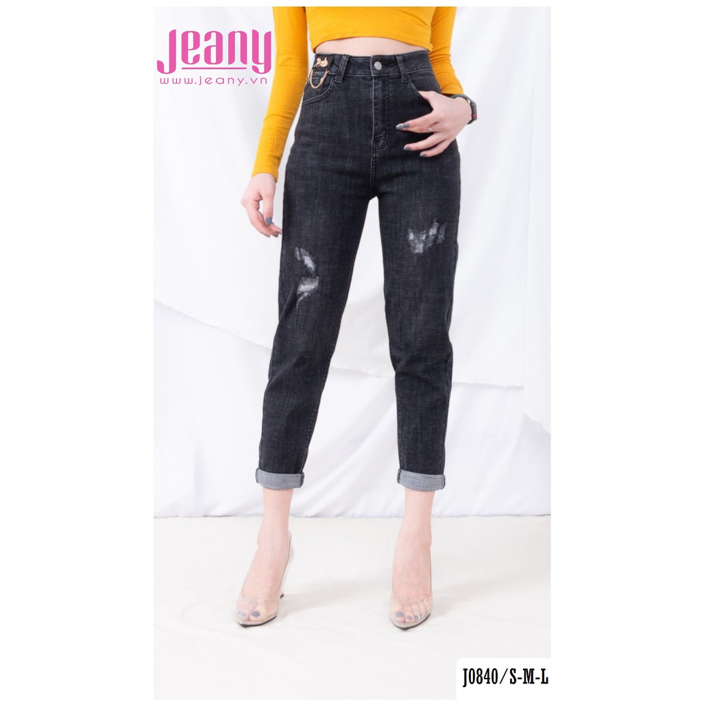Quần Jean Baggy Wax Rách Phối Xích Màu Xám Đen J0840 - Jeany