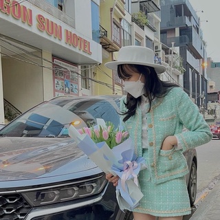 Set dạ tweed xanh