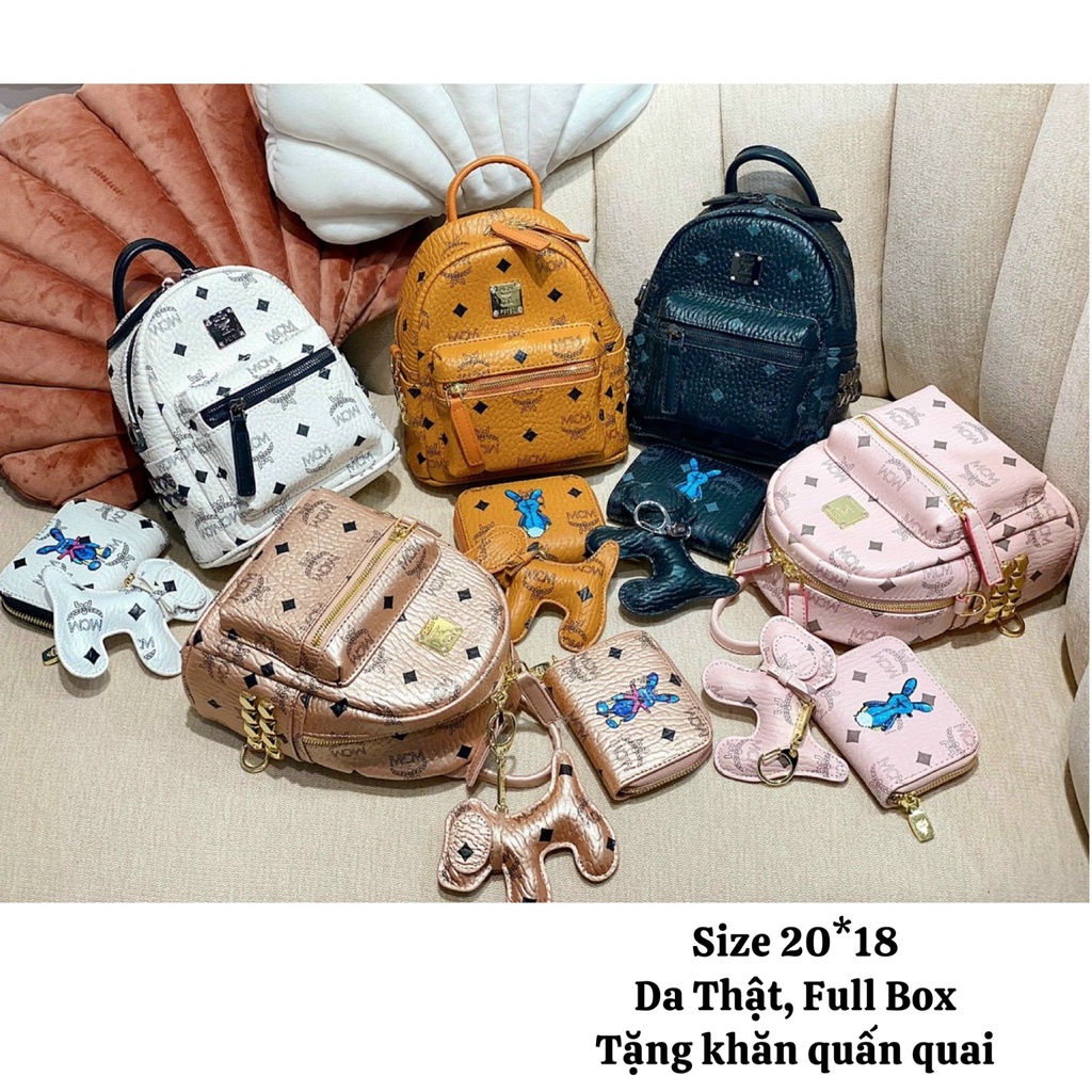 Set Balo MCM 3 món Da Thật size 20 Full Box (sẵn, nhắn tin shop kiểm kho)