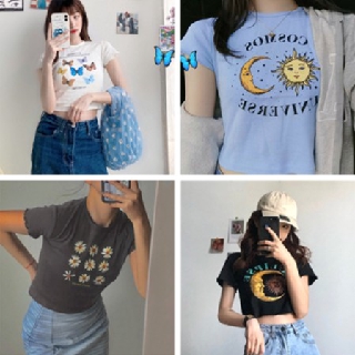 Áo Croptop Tay Ngắn In Họa Tiết Phong Cách Retro Harajuku Cho Nữ