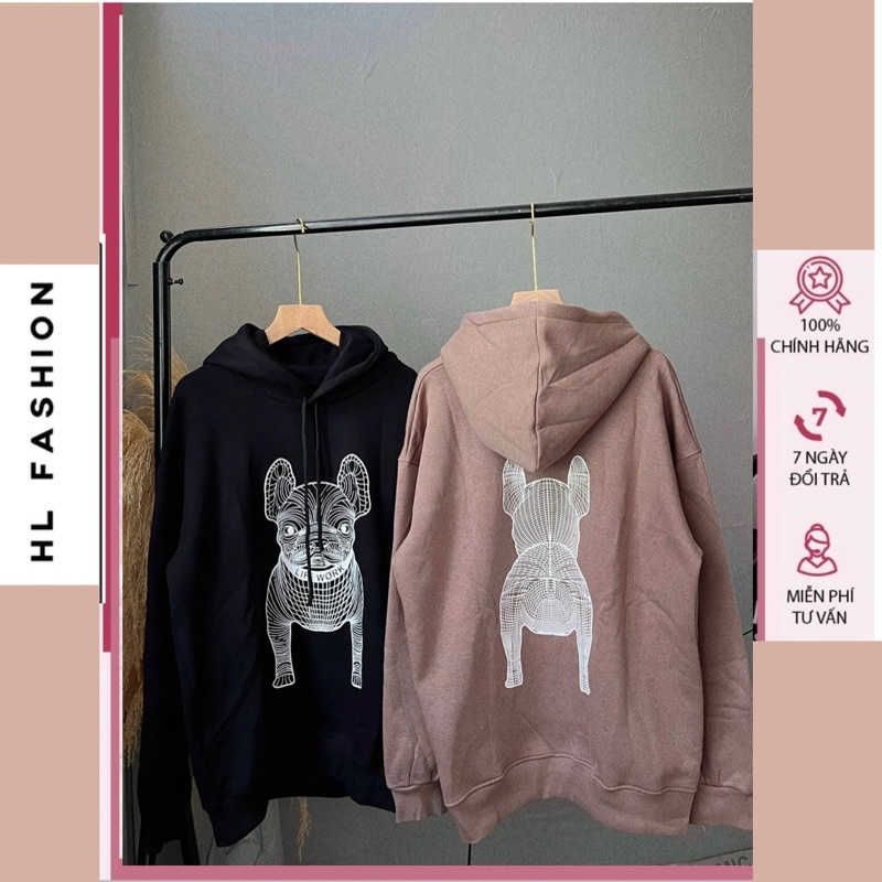 Áo hoodie nỉ bông dày dặn đen nâu.Ảo nỏ có mũ in hình con chó hottrend