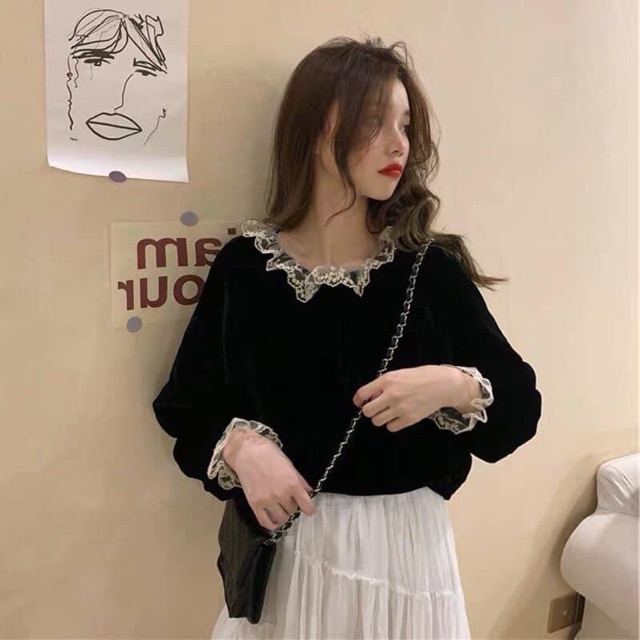Áo Nhung viền ren dài tay ( 75k) | BigBuy360 - bigbuy360.vn